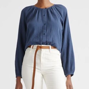 Quince 100% Organic Cotton Gauze Peasant Blouse